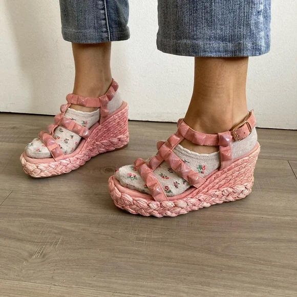 Women's High Wedge Heel Espadrilles 7 - Picture 4 of 6